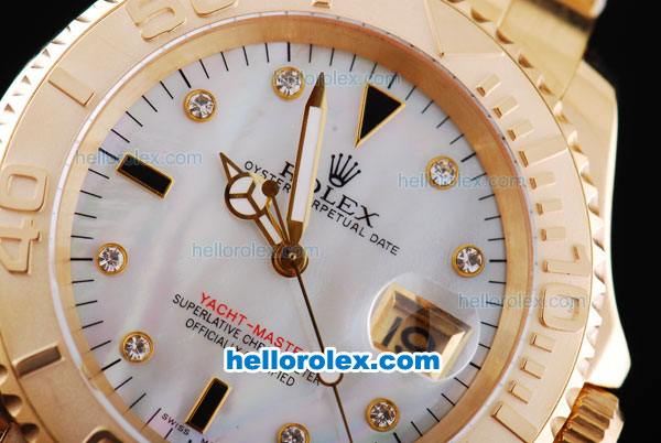 Rolex Yachtmaster Oyster Perpetual Automatic Movement Full Rose Gold Case/Strap with White MOP Dial and Diamond Hour Marker - Click Image to Close